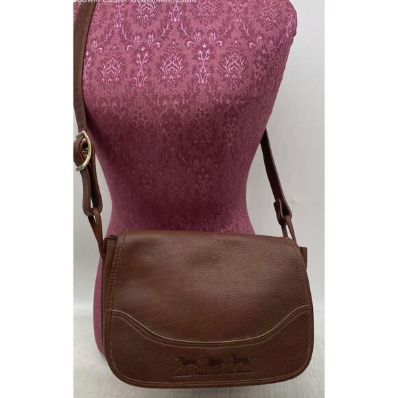 VINTAGE BROWN LEATHER EQUESTRIAN SADDLE BAG SHOULDER CROSSBODY BAG - Picture 1 of 11